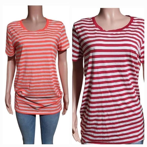 Bundle 2 Crew neck striped short sleeve tee t-shirt M - Picture 1 of 7